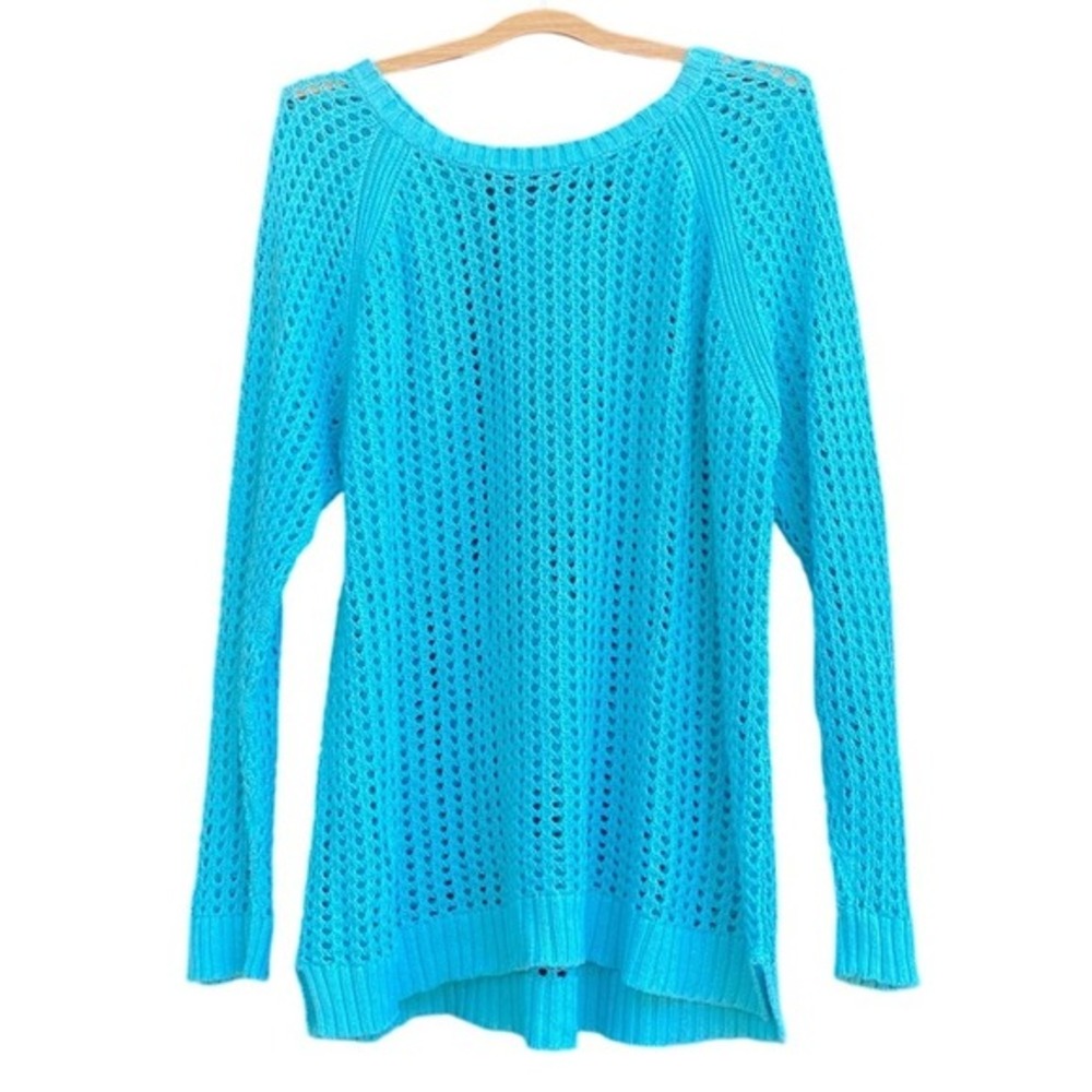 ANA a new approach Blue Knit Sweater Long Sleeve‎ Open Stitch Lightweight Top 1X